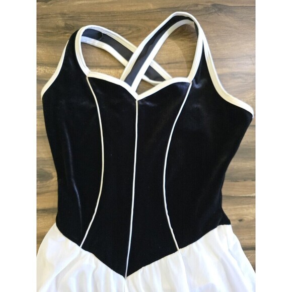 Curtain Call Dance Costume Dress Womens Size ASM Small Black Velvet With White - Picture 11 of 11